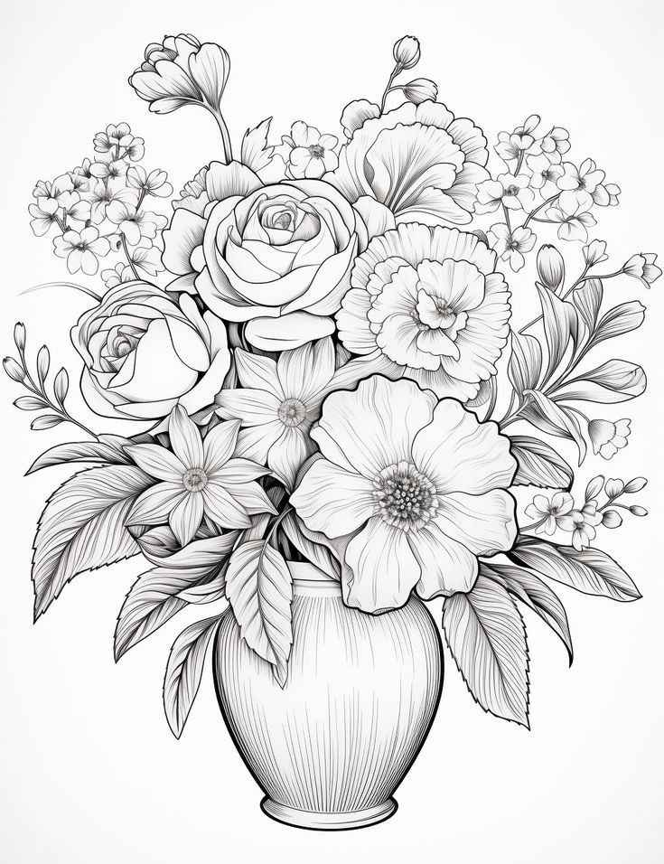 Coloriage de fleurs à imprimer dans un vase